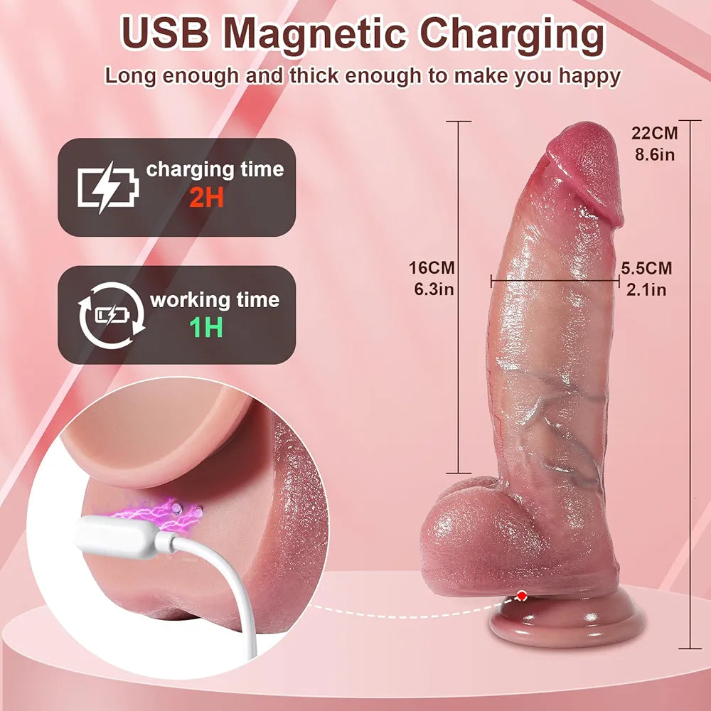 Realistic Heated Thrusting & Vibrating G-Spot Dildo with Remote and Suction Cup Base