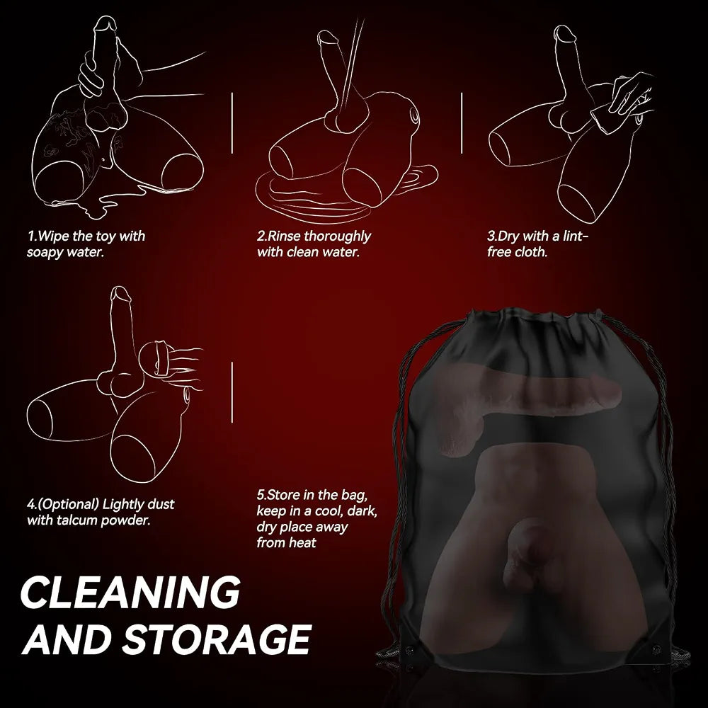 Realistic 14LB Male Torso Sex Doll for Women with Removable Silicone Dildo, 7 Thrusting & Vibrating Modes, Flexible Skeleton, Hands-Free Riding, Anal Channel - Adult Couples Toy