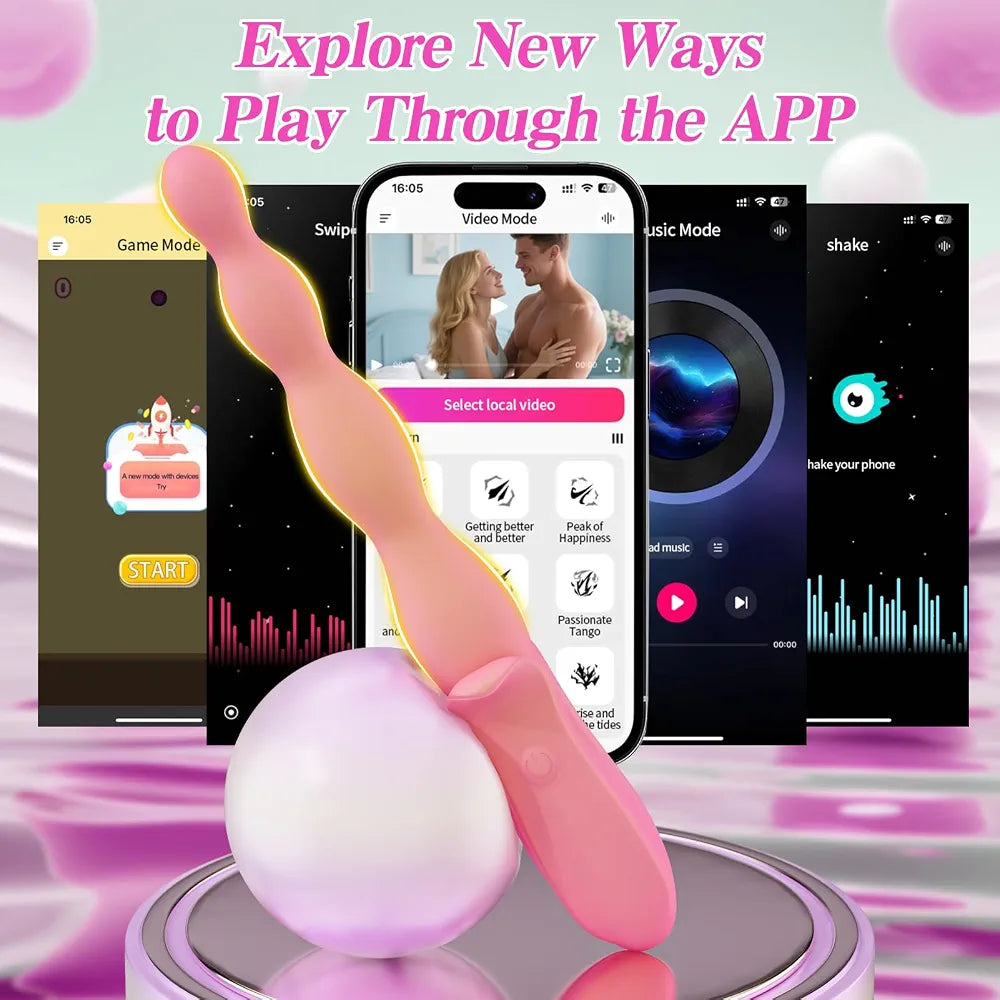 Bluetooth App-Controlled Vibrating Anal Bead Plug with 10 Vibration Modes for Prostate and G-Spot Stimulation
