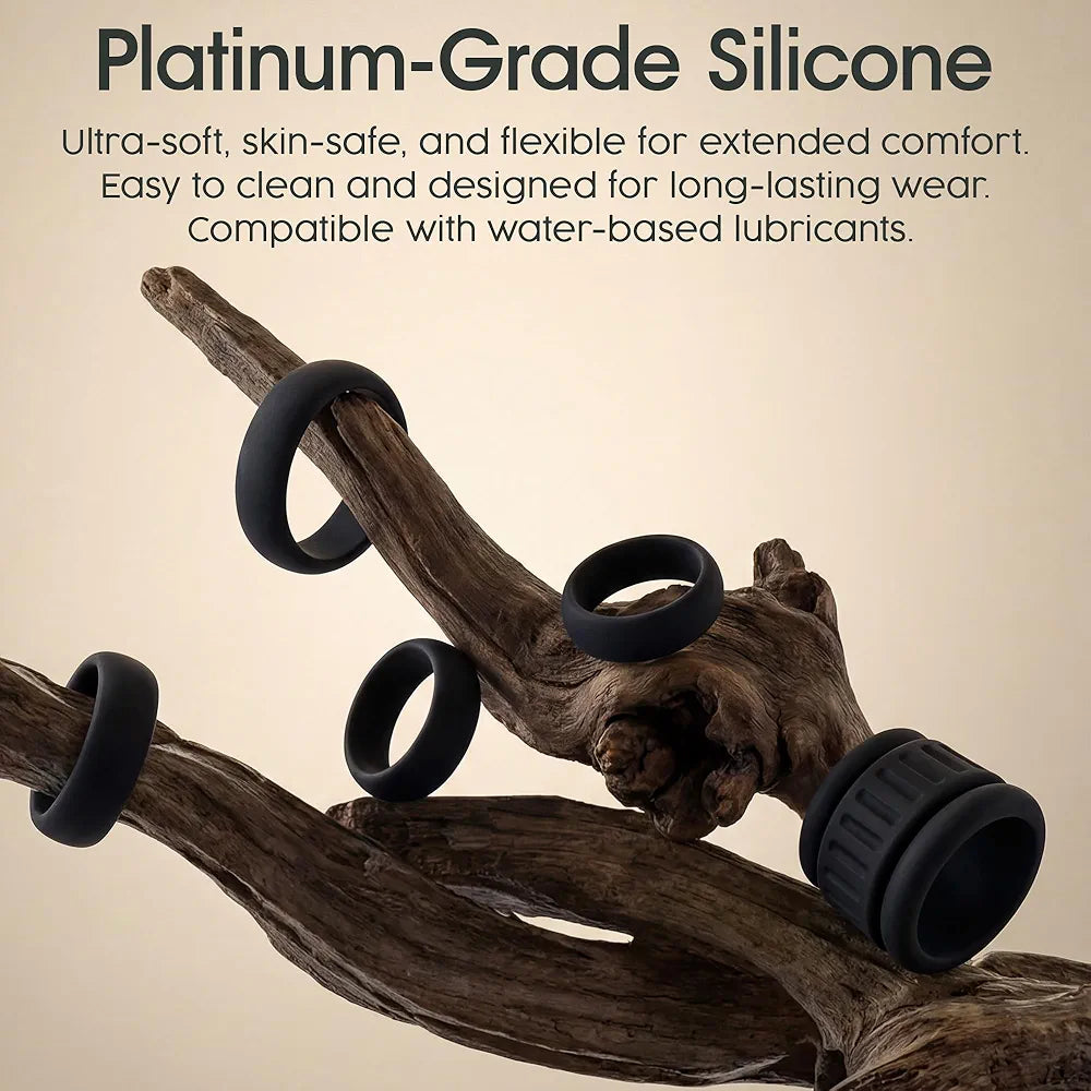 6-Piece Adjustable Silicone Penis Ring and Ball Stretcher Set for Enhanced Performance