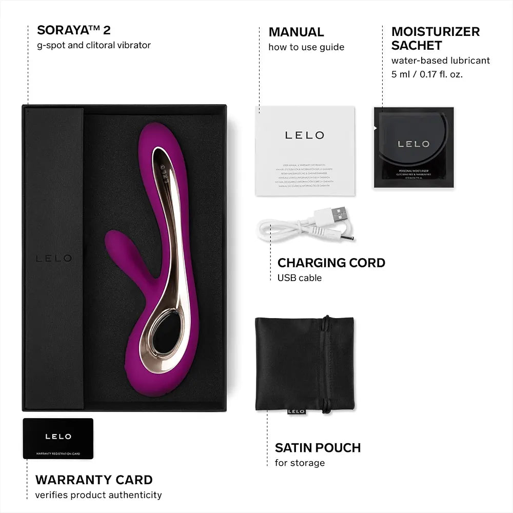 LELO Soraya 2 Dual-Action Rabbit Vibrator for Clitoral and G-Spot Stimulation, Waterproof, Deep Rose