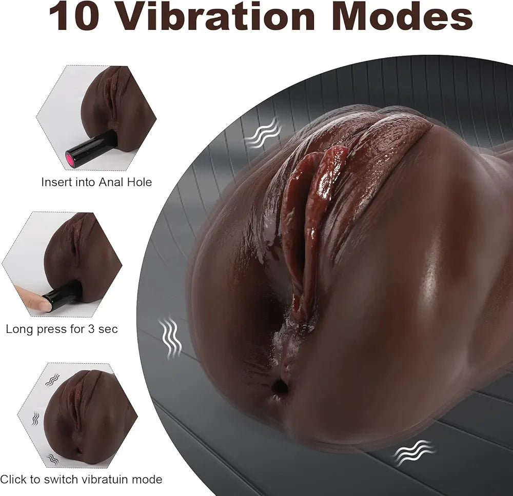 3-in-1 Textured Male Masturbator with 10-Mode Bullet Vibrator - Black