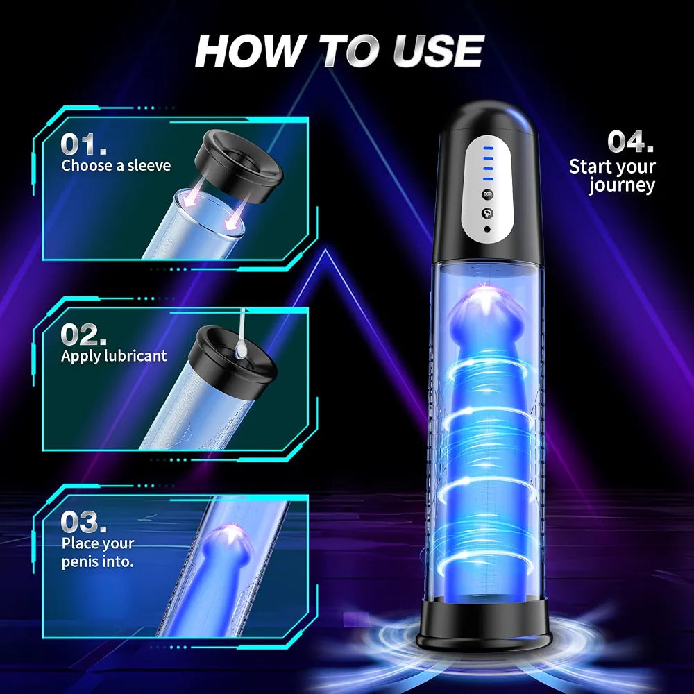 Electric Penis Pump Sex Toys - Automatic Penis Extender Enlargement Pump with 4 Suction Intensities, Digital Display Rechargeable Men Training Adult Sex Toys - Pumps & Enlargers 6 Cock Rings
