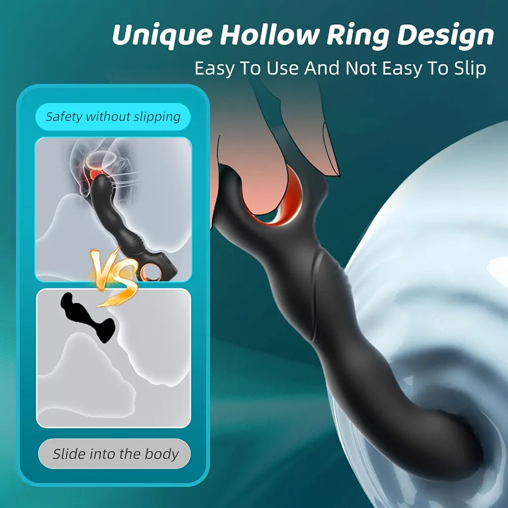 Cobulipo 10-Mode Vibrating Prostate Massager and Anal Plug with Hollow Ring for Targeted Stimulation