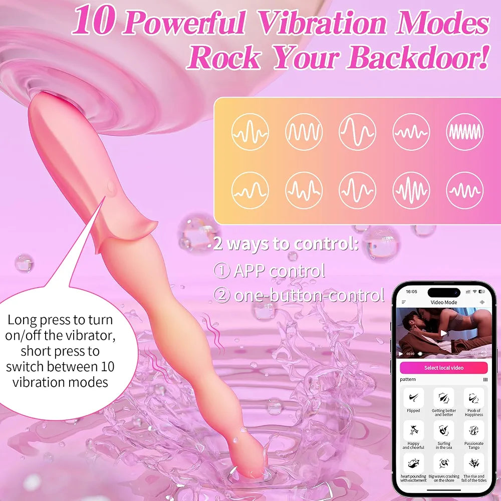 Bluetooth App-Controlled Vibrating Anal Bead Plug with 10 Vibration Modes for Prostate and G-Spot Stimulation