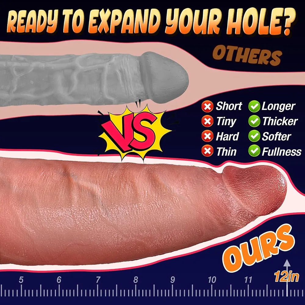 Coocfan 13-Inch Realistic Giant Silicone Dildo with Suction Cup - 9.4-Inch Girth Dual-Density Adult Sex Toy