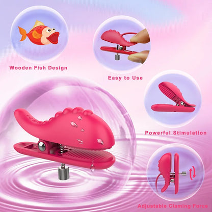 Adjustable Nipple Clamps with Vibrating Rose Pendant and BDSM Choker Necklace for Couples