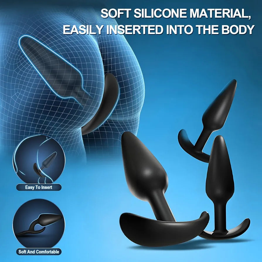 4-Piece Silicone Anal Training Plug Set with Flared Base for Beginners