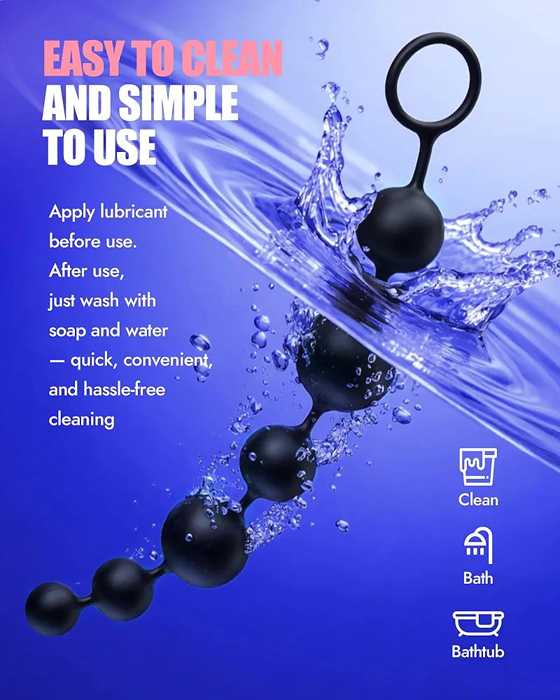Silicone Anal Bead Plug with 6 Graduated Spheres for Prostate Stimulation and BDSM Play