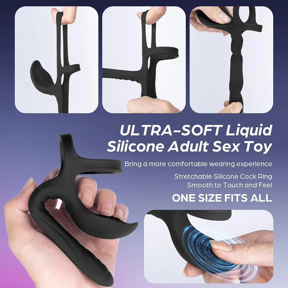 Premium 3-in-1 Couples Vibrating Cock Ring and Anal Stimulator with 10 Modes