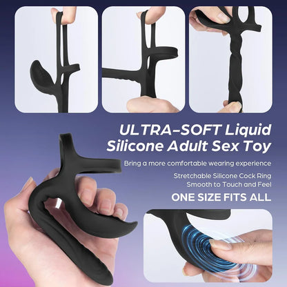 Premium 3-in-1 Couples Vibrating Cock Ring and Anal Stimulator with 10 Modes