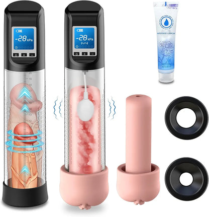 Advanced Electric Vacuum Penis Pump with 6 Suction Levels, 9 Vibration Modes, LED Display, and Integrated Pocket Pussy
