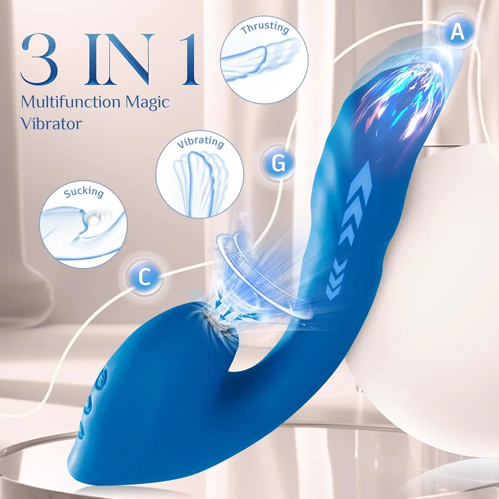 Premium Liquid Silicone Rabbit Vibrator with 10 Suction, 10 Vibration, and 7 Thrusting Modes for Couples