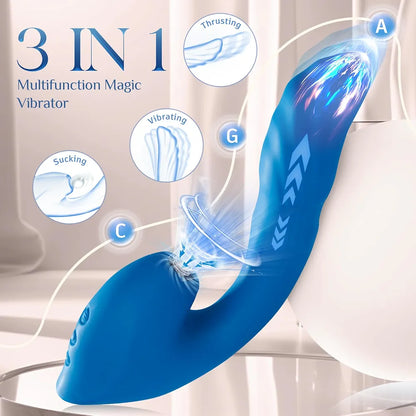 Premium Liquid Silicone Rabbit Vibrator with 10 Suction, 10 Vibration, and 7 Thrusting Modes for Couples