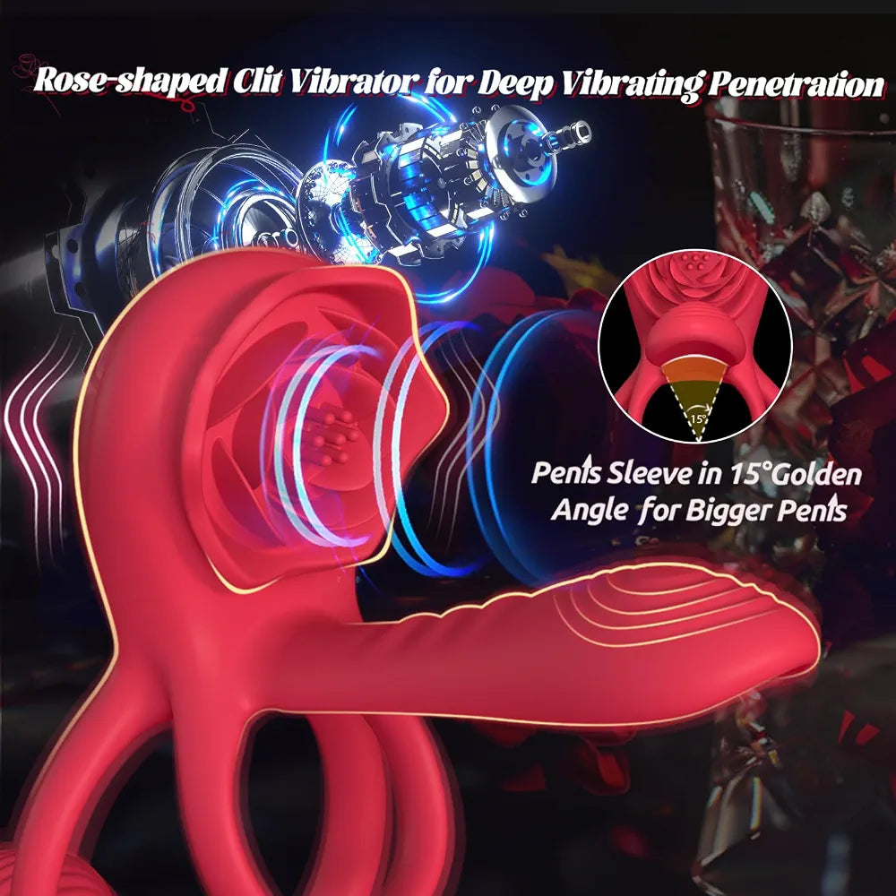 Healexcer App-Controlled Vibrating Penis Ring with Rose Clitoral Stimulator