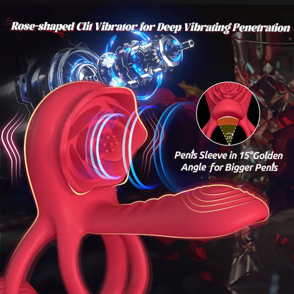 Healexcer App-Controlled Vibrating Penis Ring with Rose Clitoral Stimulator