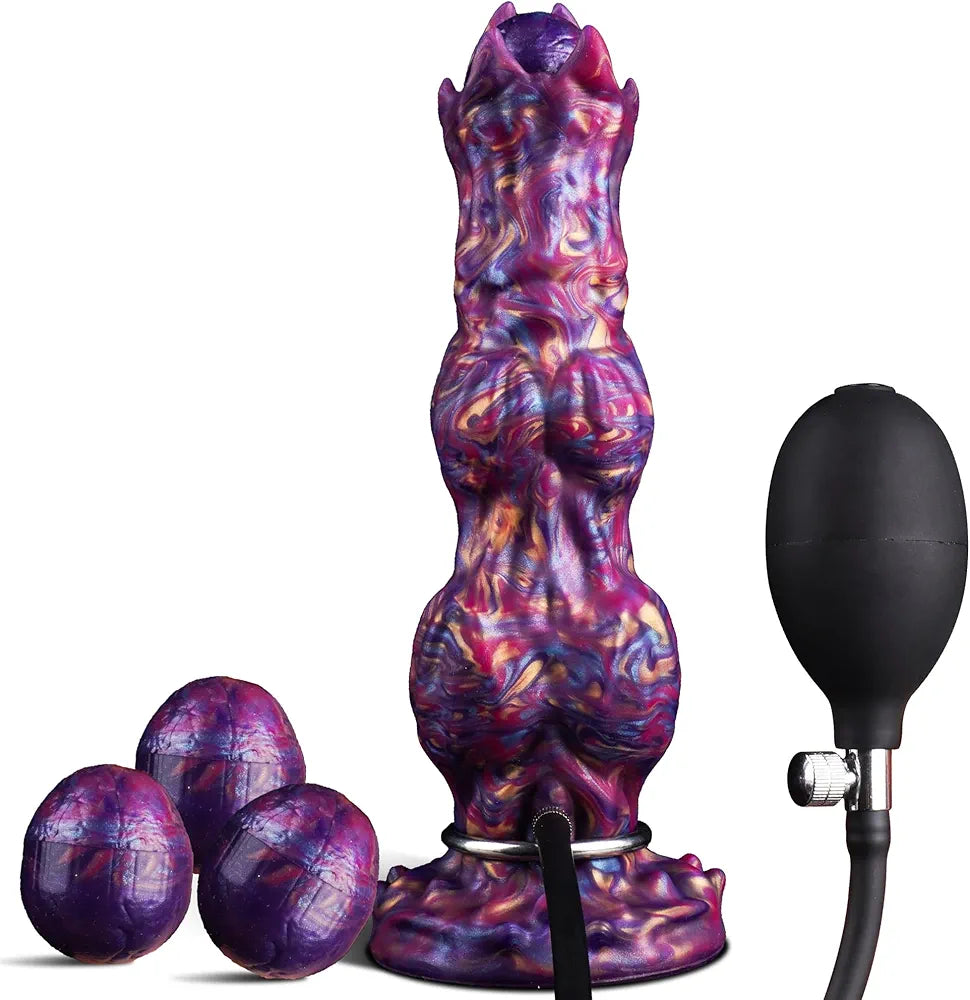 10-Inch Fantasy Monster Ovipositor Dildo with 4 Eggs, Inflatable Knot, and Suction Cup Base