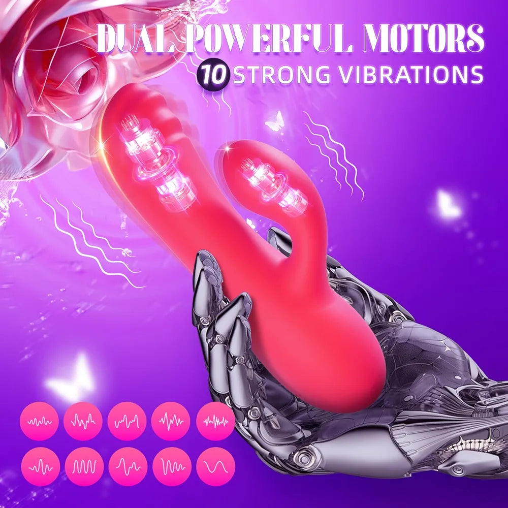 10-Mode Waterproof Silicone Rabbit Vibrator - Couples Mini Bullet Massager for Clitoral and G-Spot Stimulation