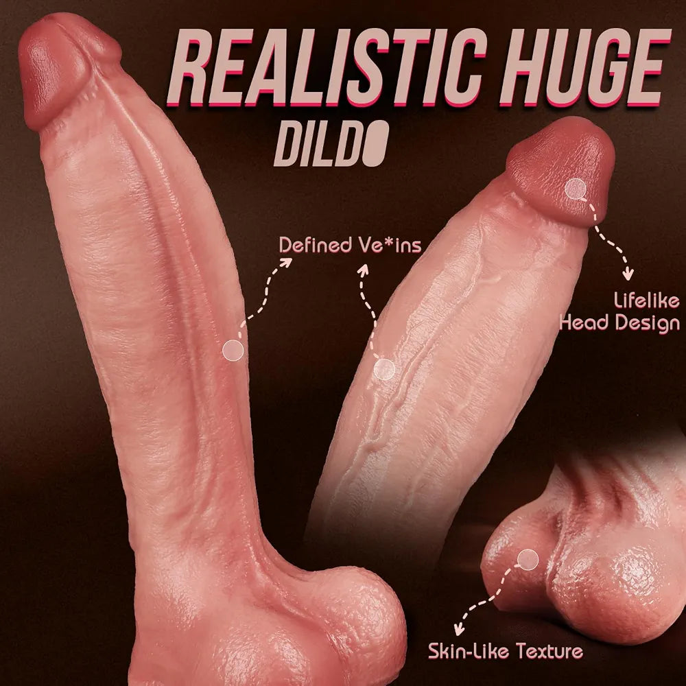 10.8-Inch Realistic Dual-Density Silicone Dildo with Strong Suction Cup and Curved Design