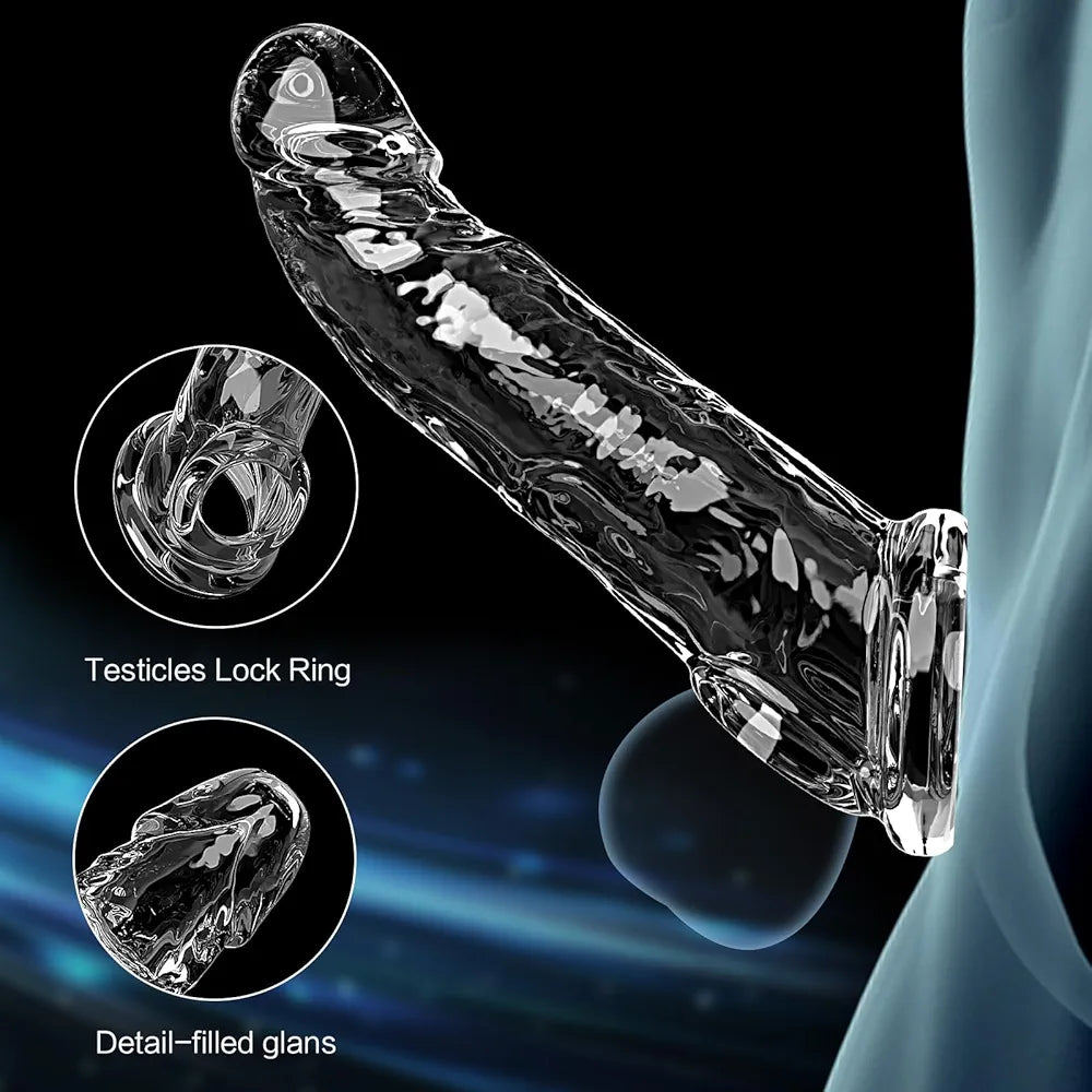 3 Sizes Reusable Penis Sleeve with Cock Ring – Soft Clear Cock Sleeve Penis Extender for Added Length & Girth, Stable Fit that Stays in Place, Sex Toys for Men & Couples