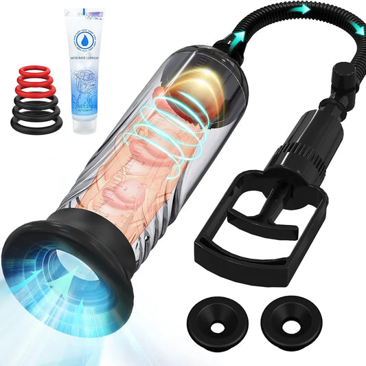 Manual Penis Vacuum Pump and Enlarger Device with 3 Suction Sleeves for Enhanced Erections