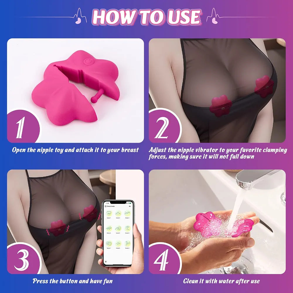 Remote-Controlled Vibrating Nipple Clamps with 10 Modes and Adjustable Tension