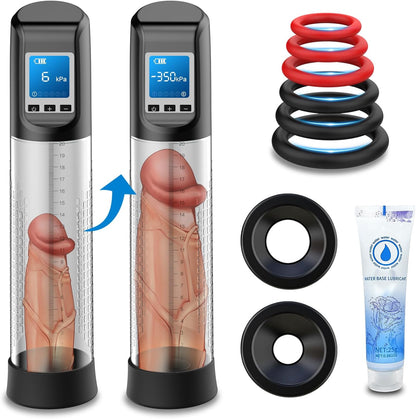 Advanced Electric Vacuum Penis Pump with 6 Suction Levels, 9 Vibration Modes, LED Display, and Integrated Pocket Pussy