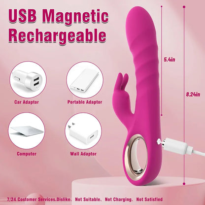 SeYouYou 3-in-1 Rabbit Thrusting Dildo Vibrator with 5 Thrusting and 10 Vibration Modes for G-Spot Stimulation