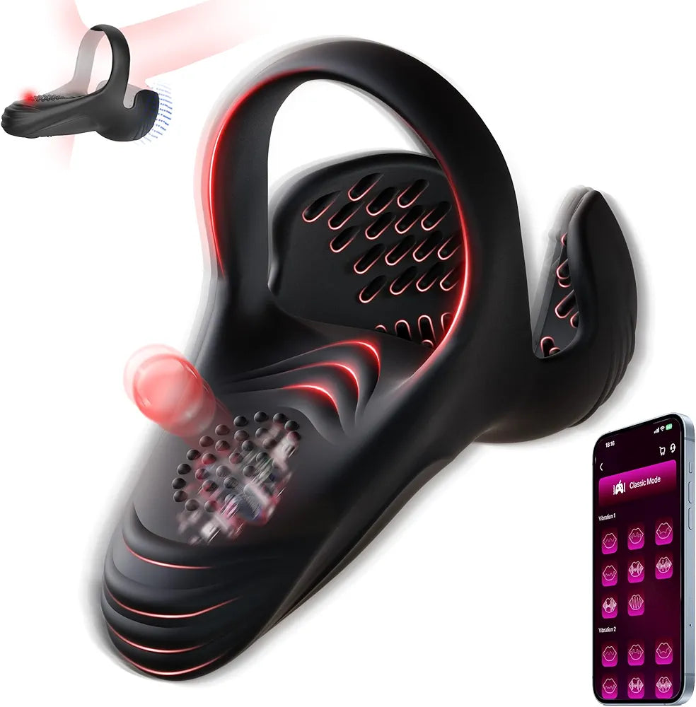 Bluetooth App-Controlled Vibrating Penis Ring with 10 Vibration Modes for Enhanced Male Stimulation