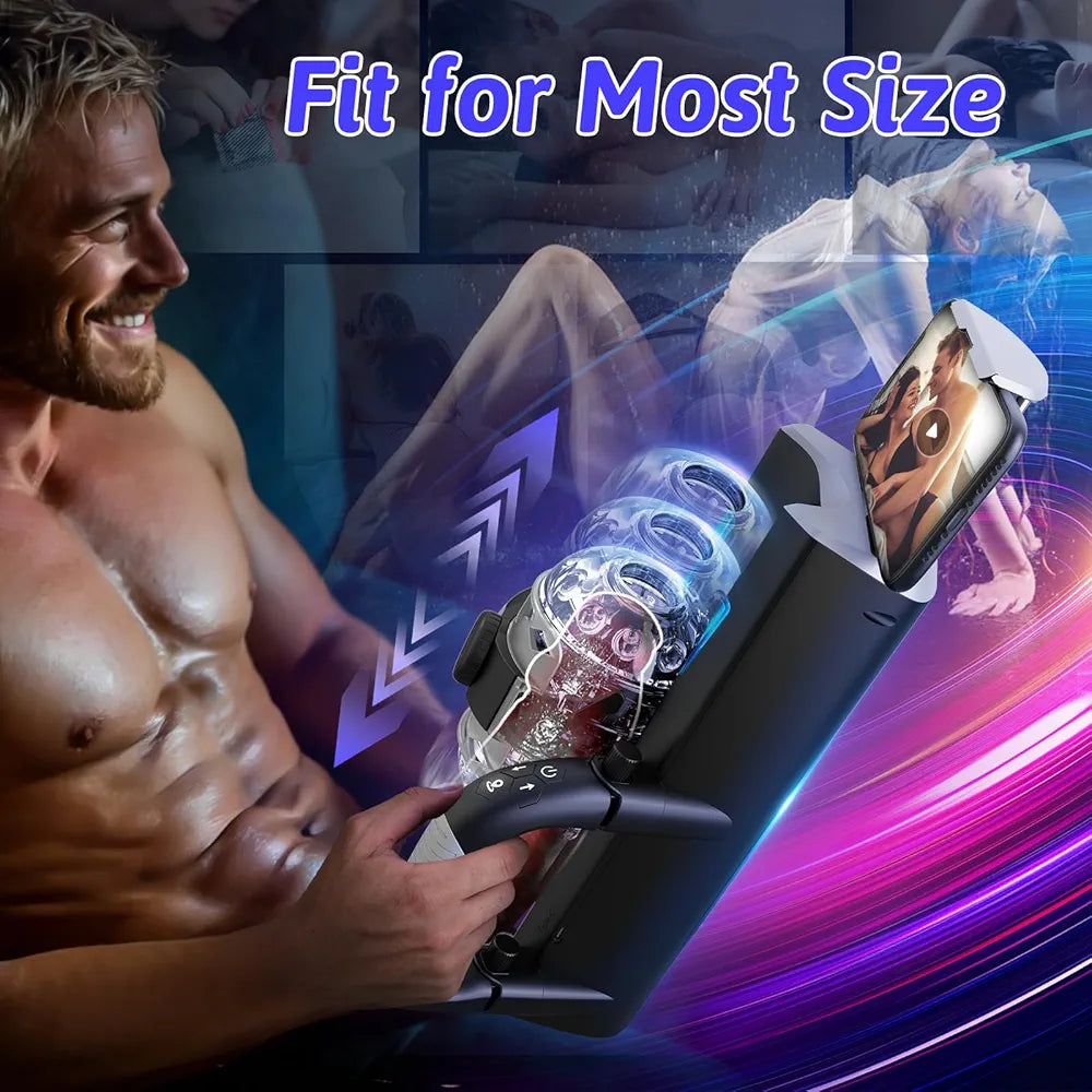 Automatic Male Masturbator with 12cm Thrusting Distance, Phone Stand, and Foldable Handle
