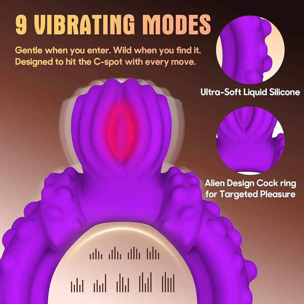 9-Mode Rechargeable Vibrating Penis Ring and Clitoral Stimulator for Couples