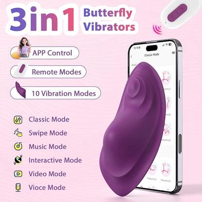 Butterfly Wearable App-Controlled Panty Vibrator with 10 Modes, Waterproof Magnetic Charging Clitoral Stimulator for Women and Couples