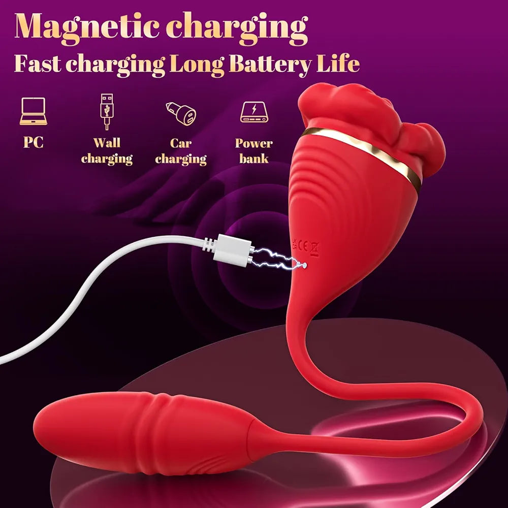 Rose Petal 3-in-1 Clitoral and G-Spot Vibrator with 10 Vibration Modes
