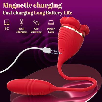 Rose Petal 3-in-1 Clitoral and G-Spot Vibrator with 10 Vibration Modes