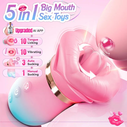 Sovokn 5-in-1 Rose Sucking Vibrator with App Control, 10 Tongue Licking Modes, and 4 Sucking Functions for Couples