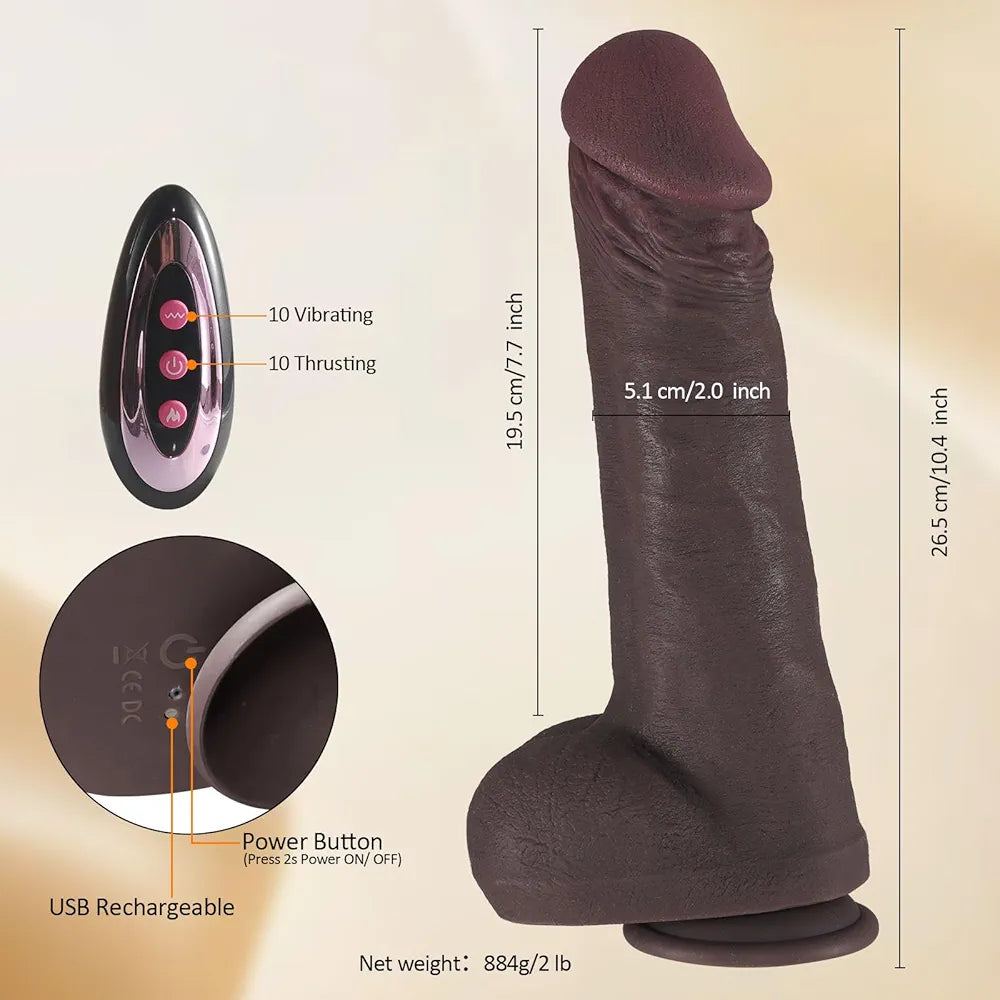 10-Inch Realistic Silicone Thrusting Vibrator with Suction Base and Dual-Action Stimulation