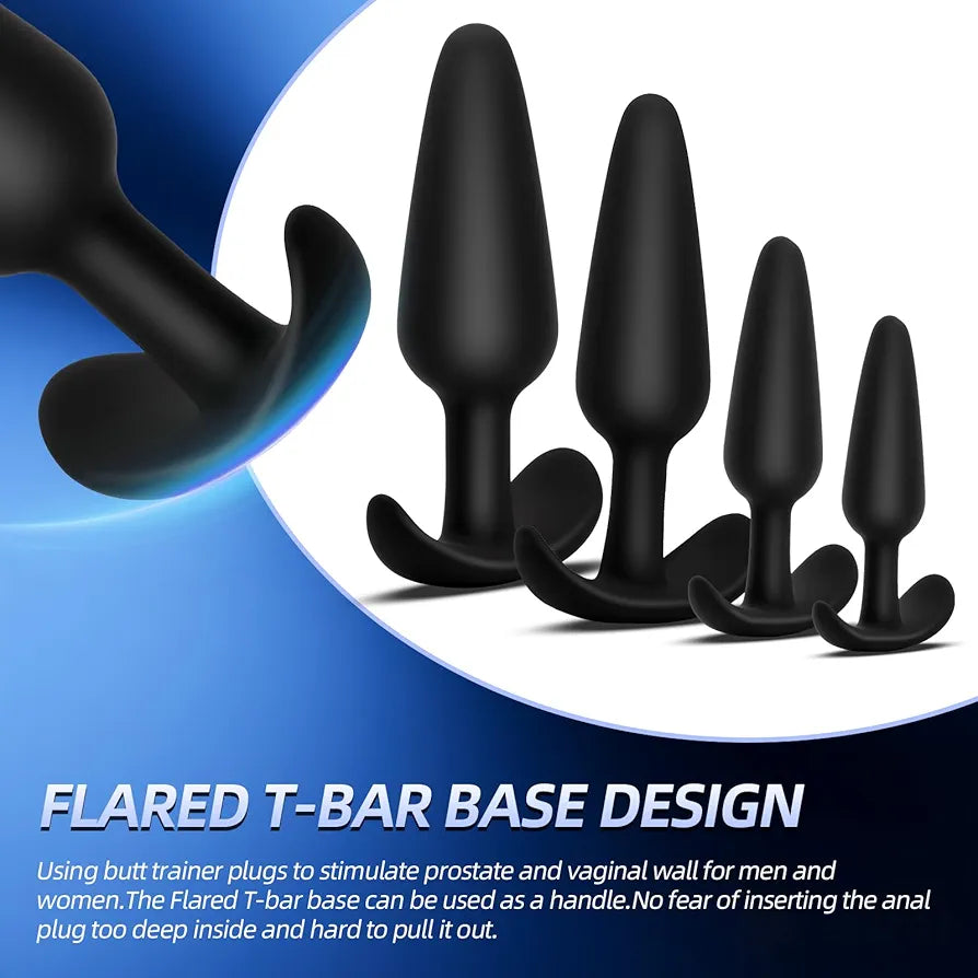 4-Piece Silicone Anal Training Plug Set: Progressive Beginner to Advanced Kit with Flared Base