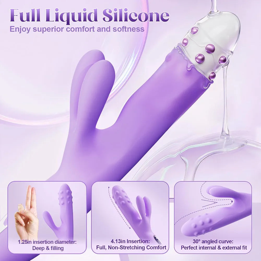 Premium 360° Rotating G-Spot Vibrating Dildo with 10 Thrusting & 10 Vibration Modes, Ultra-Soft Liquid Silicone Dual Rabbit Stimulator