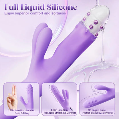 Premium 360° Rotating G-Spot Vibrating Dildo with 10 Thrusting & 10 Vibration Modes, Ultra-Soft Liquid Silicone Dual Rabbit Stimulator