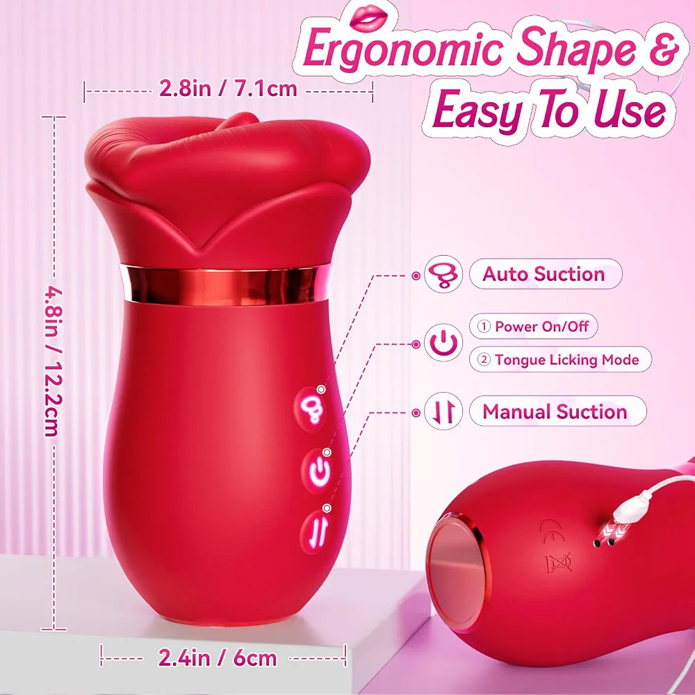 Sovokn 5-in-1 Rose Sucking Vibrator with App Control, 10 Tongue Licking Modes, and 4 Sucking Functions for Couples