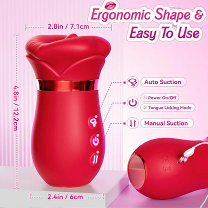 Sovokn 5-in-1 Rose Sucking Vibrator with App Control, 10 Tongue Licking Modes, and 4 Sucking Functions for Couples