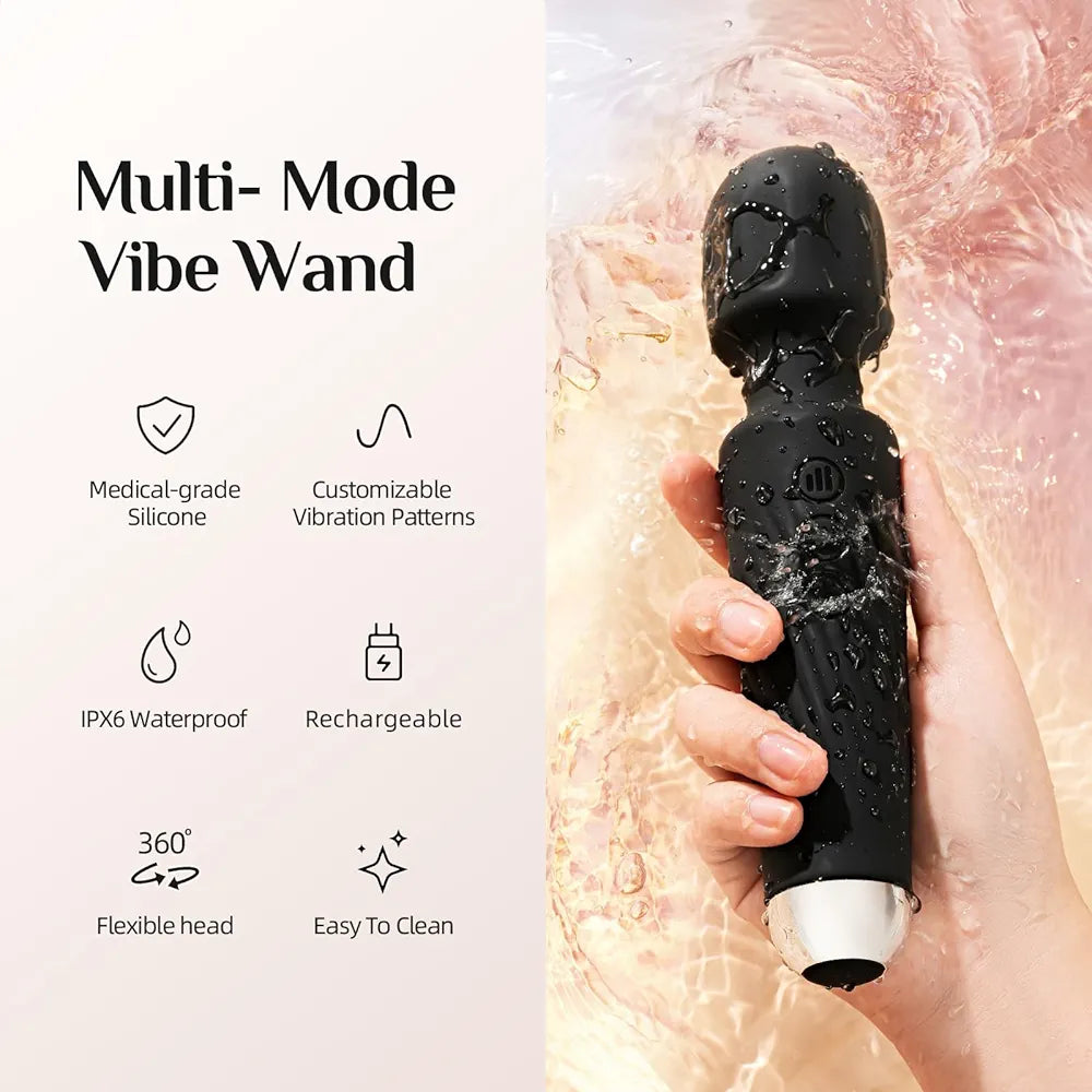 Rechargeable 20-Pattern Wand Massager with 8 Speeds for Clitoral Stimulation