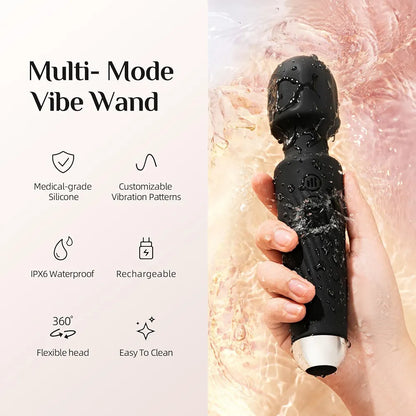 Rechargeable 20-Pattern Wand Massager with 8 Speeds for Clitoral Stimulation
