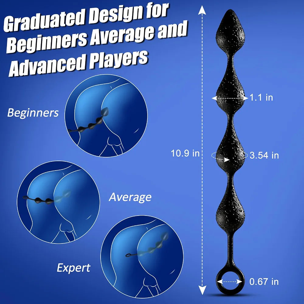 10.9-Inch Flexible Silicone Anal Bead Trainer with Pull String for Prostate Massage