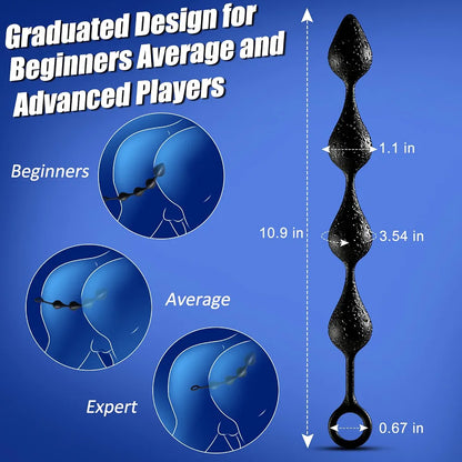 10.9-Inch Flexible Silicone Anal Bead Trainer with Pull String for Prostate Massage