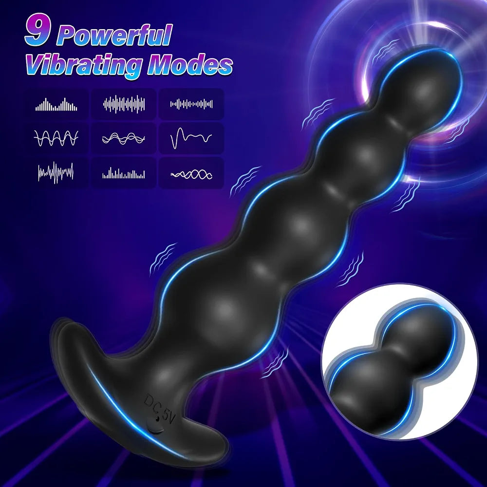 Premium App-Controlled Vibrating Silicone Anal Beads and Prostate Massager with 9 Modes