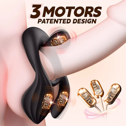 Triple-Motor Remote Controlled Vibrating Penis Ring with 10 Vibration Modes for Couples