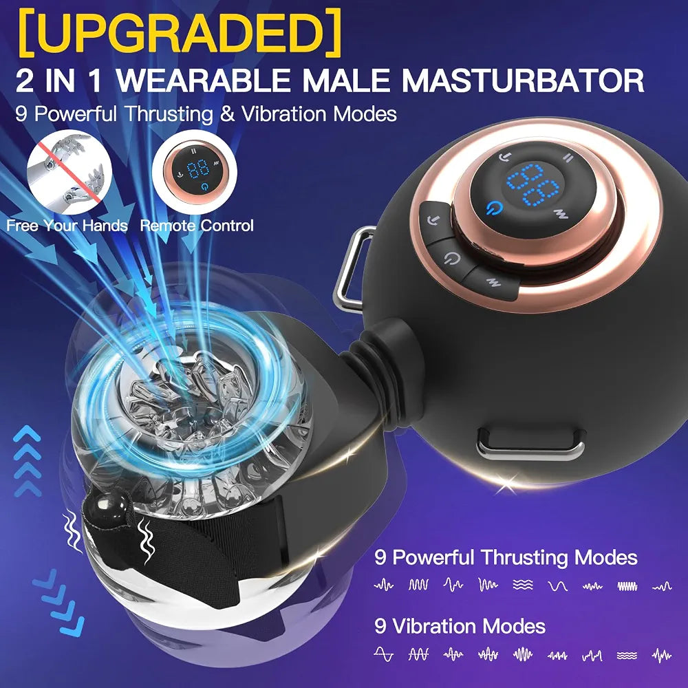 Upgraded Automatic Male Masturbator with Removable Belt and Adjustable Penis Pump - 9 Thrusting & Vibrating Modes, Remote Control, Hands-Free Sex Machine for Men