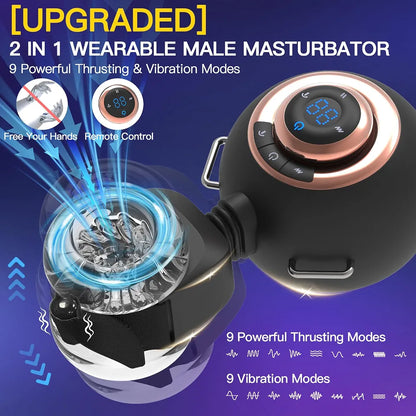 Upgraded Automatic Male Masturbator with Removable Belt and Adjustable Penis Pump - 9 Thrusting & Vibrating Modes, Remote Control, Hands-Free Sex Machine for Men