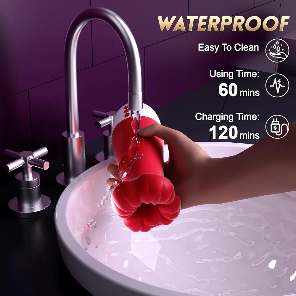 Baiwatt Squeezable Male Masturbator Sleeve with 3 Sucking and 10 Licking Vibration Modes